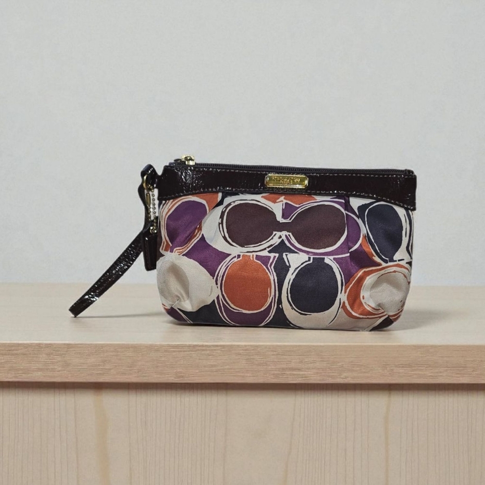 COACH Ashley Satin And Patent Leather Multi Color Scarf  Wristlet